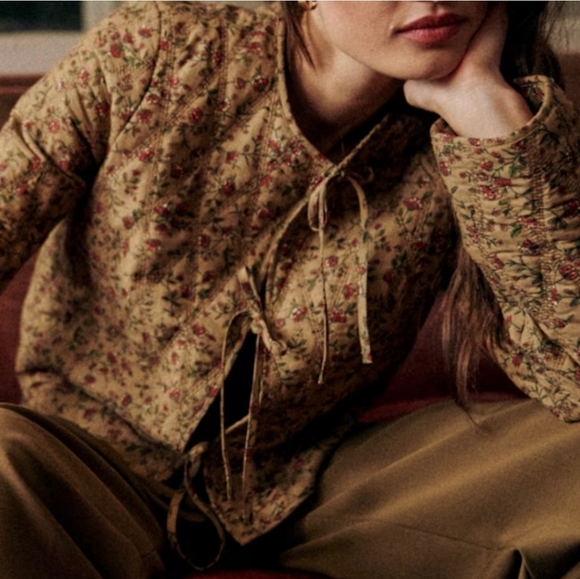 SÉZANE Paoline Tie Front Jacket In Miranda Beige Floral Print New 40/8 RARE NWOT - Picture 3 of 16